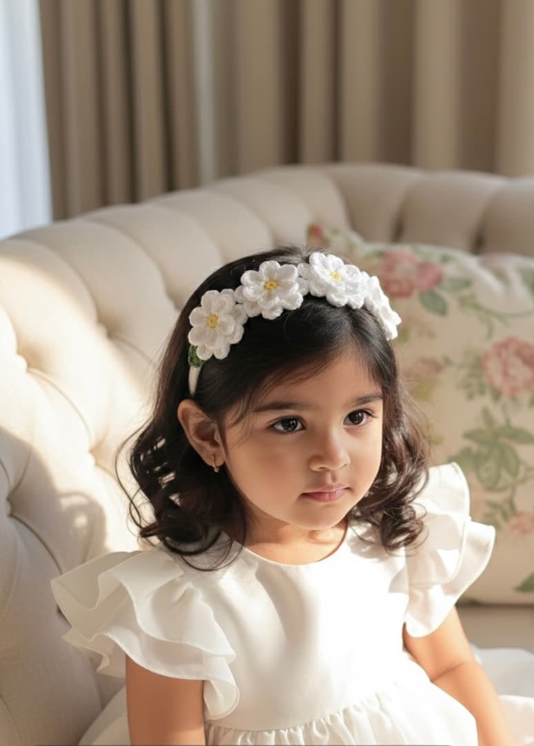 crochet white flower hairband