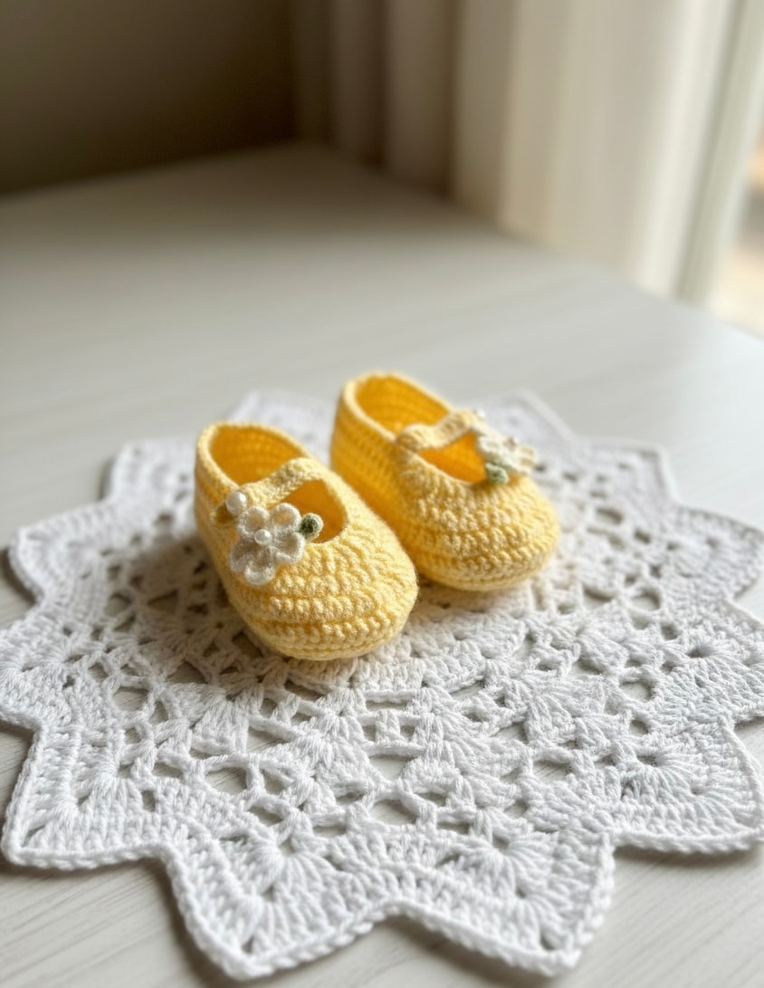 yellow crochet shoes