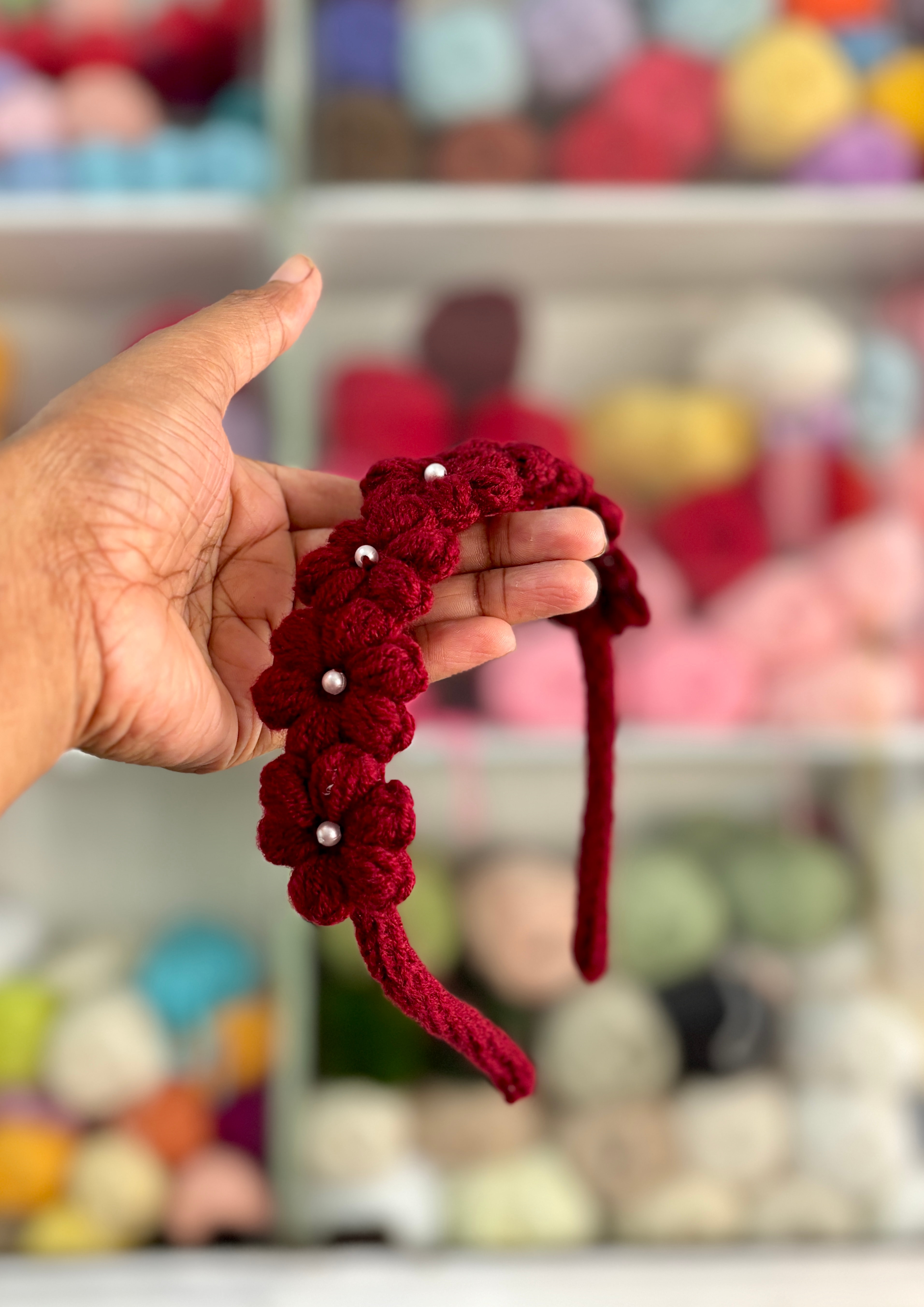 maroon crochet flower hairband