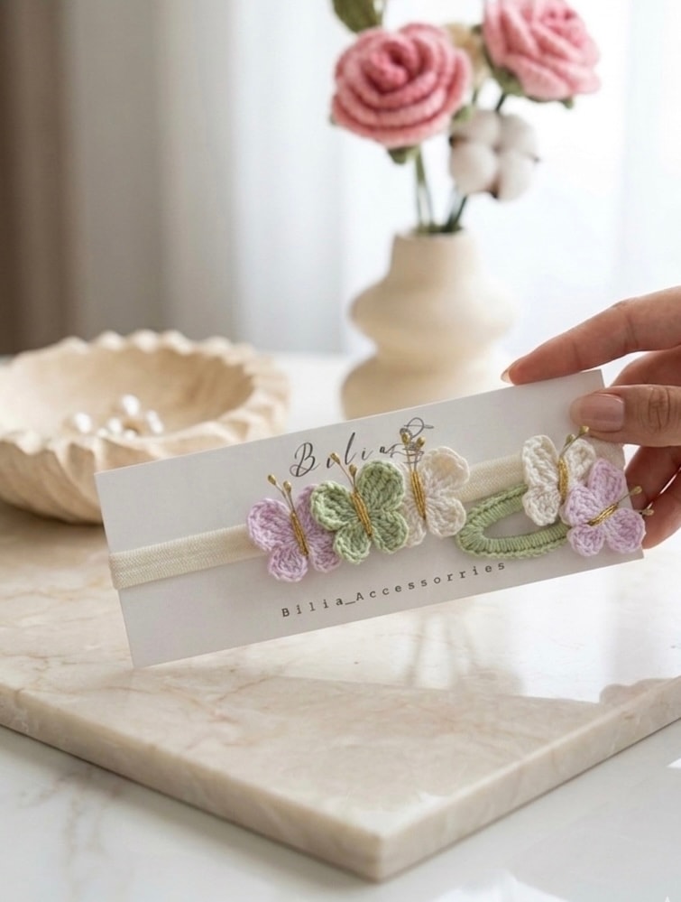 Green pink butterfly headband 