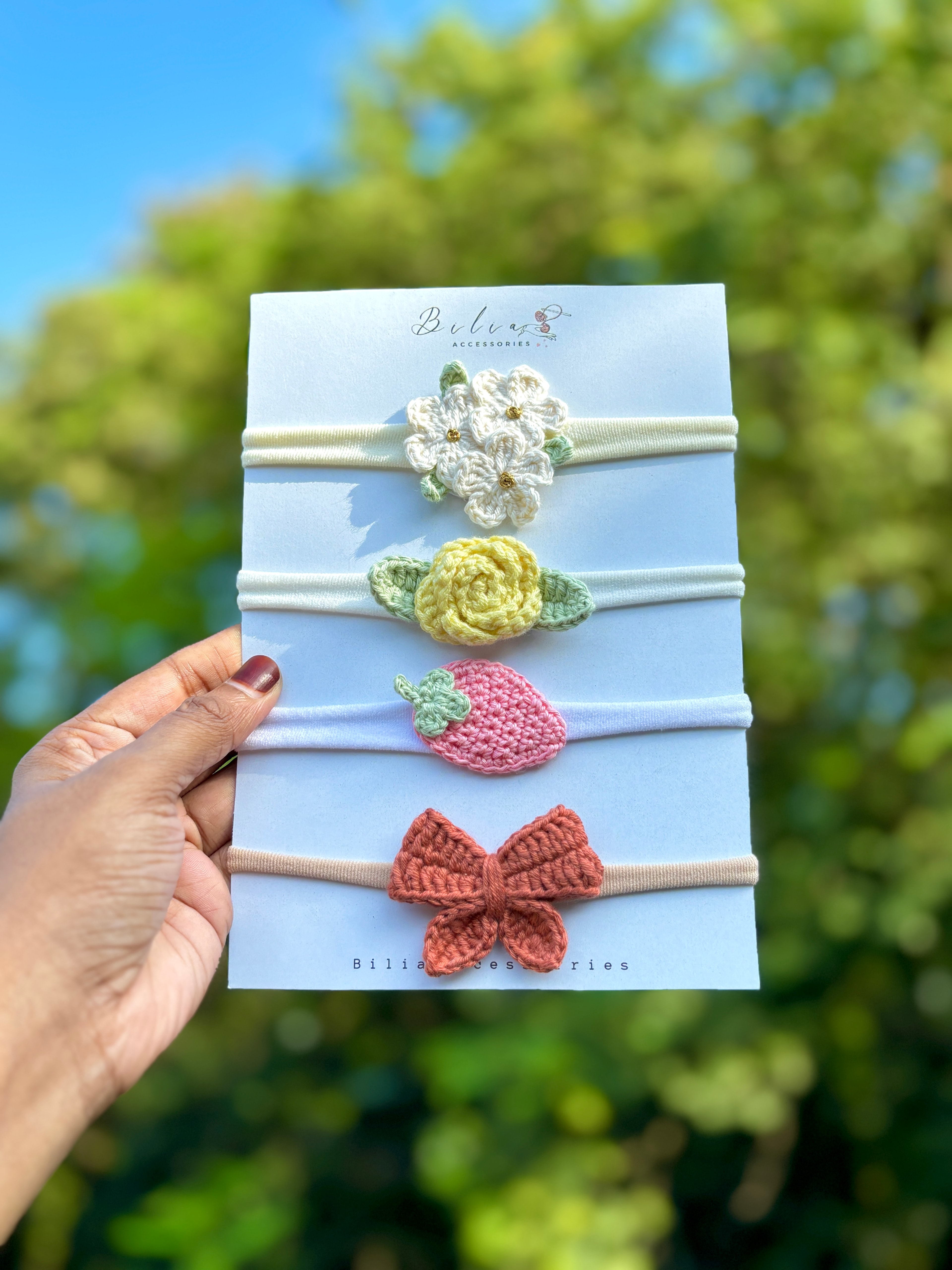 combo set of 4 headbands with brown bow