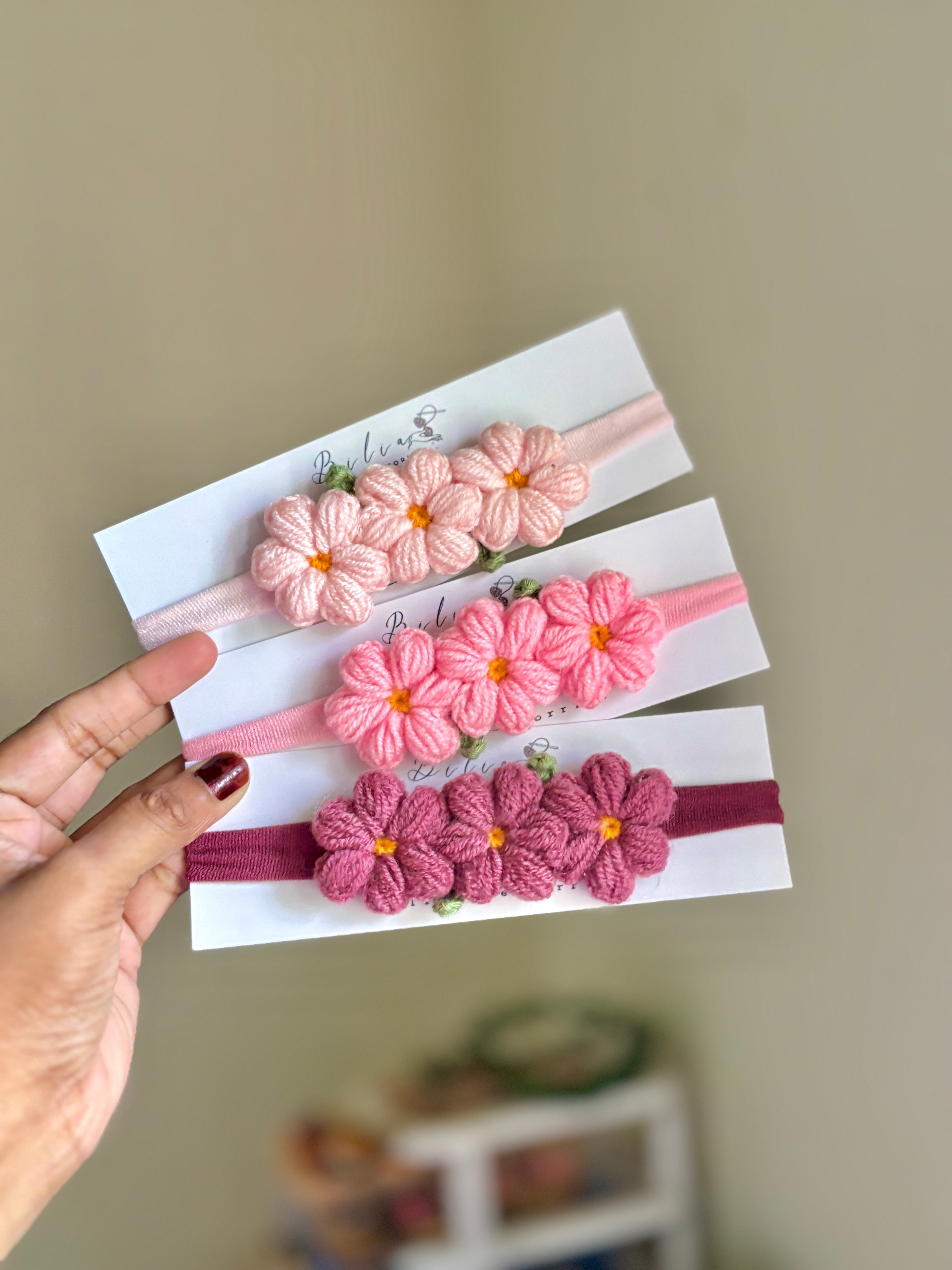 crochet fluffy flower headband 