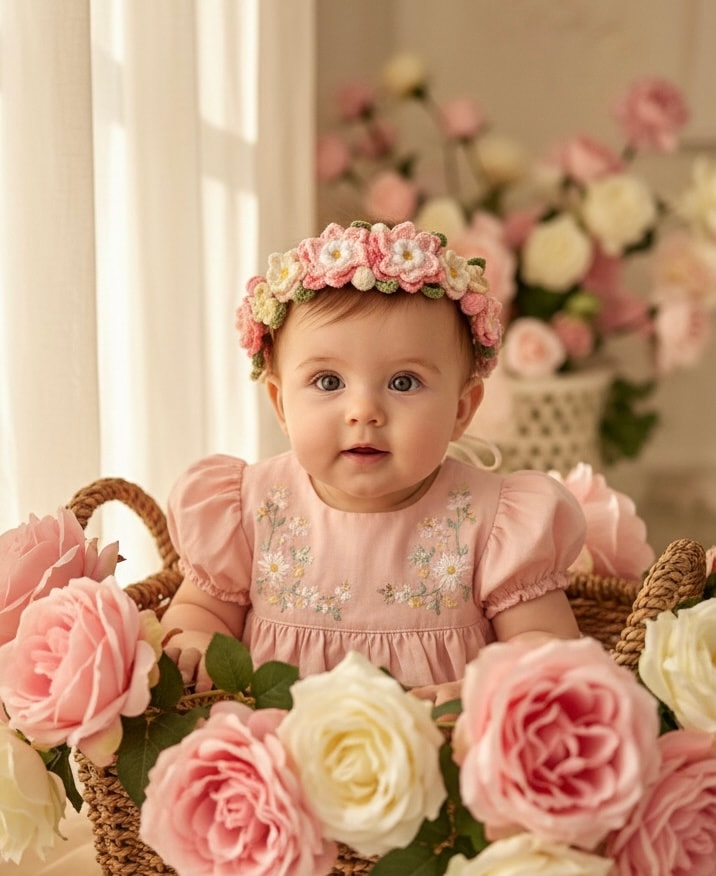 crochet pink flower crown