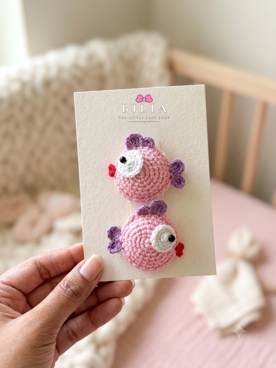 Pink & Purple Crochet Little Fish Hair Clips