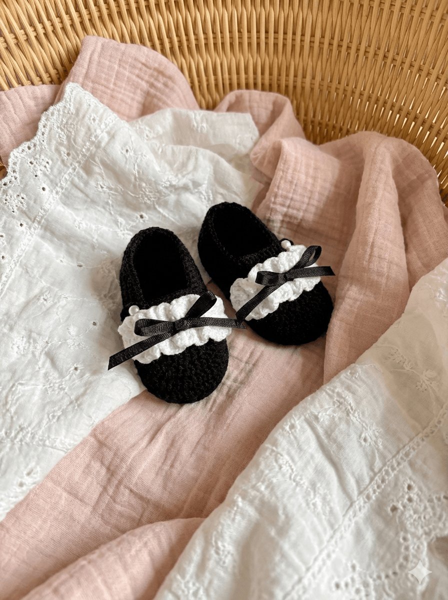 Black lace bow booties