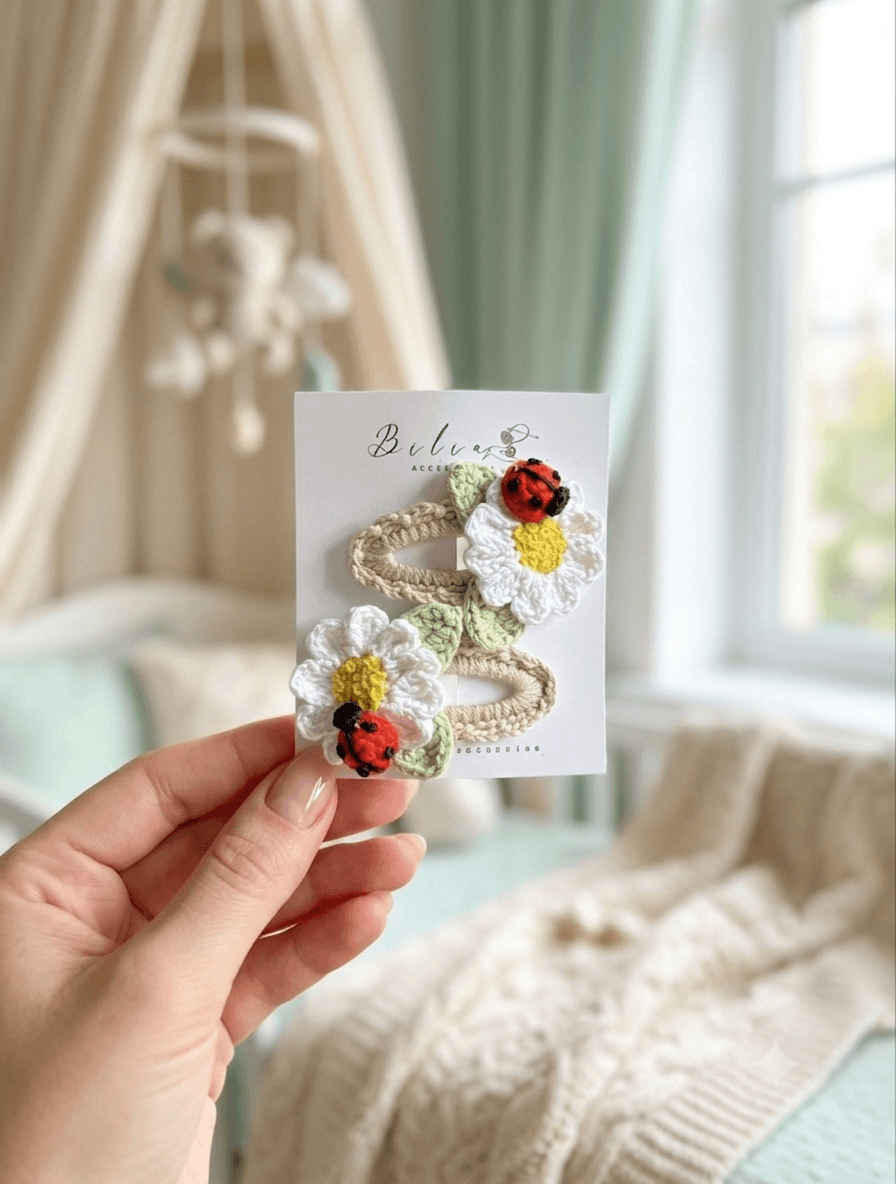     Daisy Ladybug Crochet Hair Clip