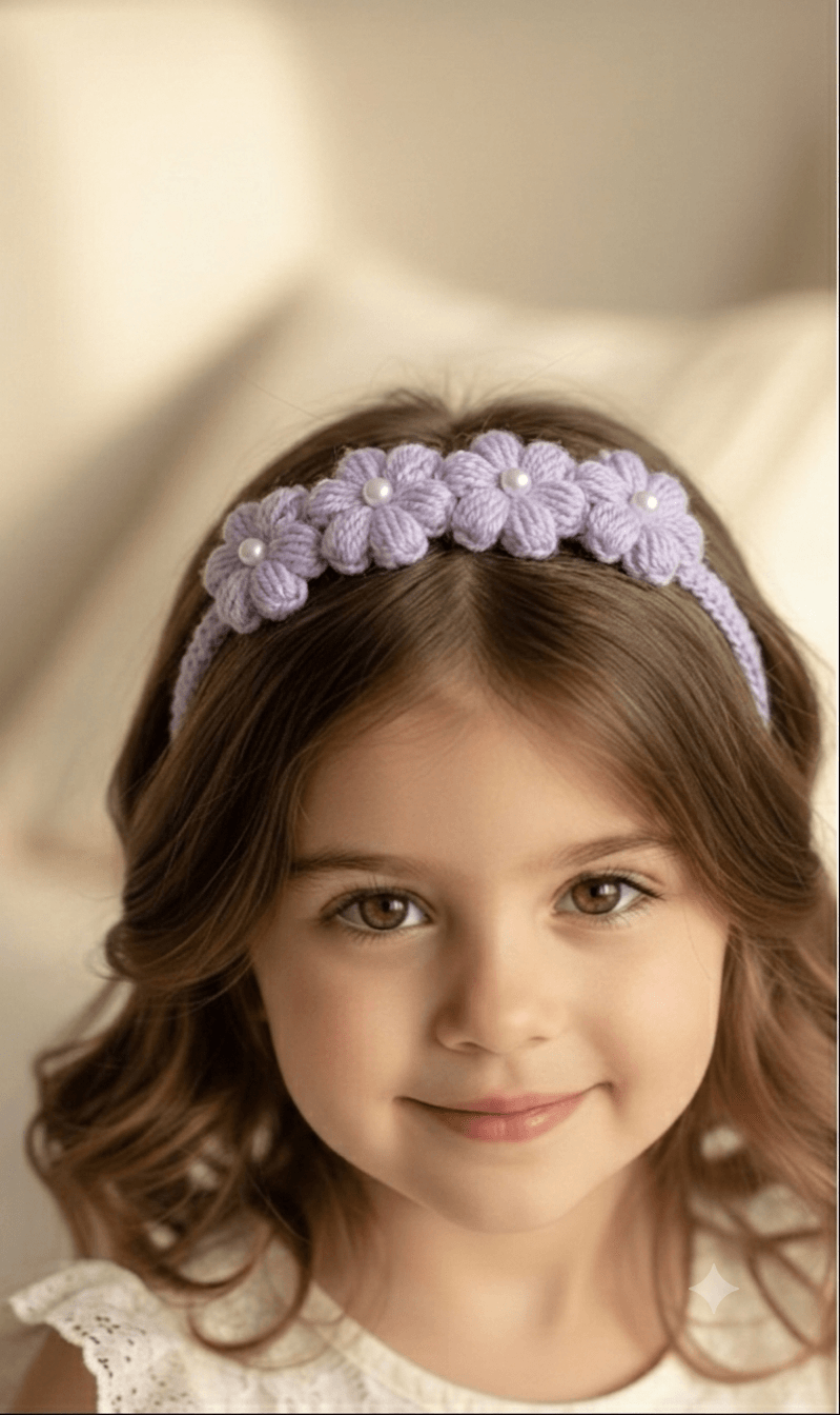 purple puffy flower hairband