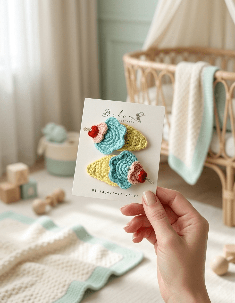 Sweet Scoop Crochet Ice Cream Hair Clip Set