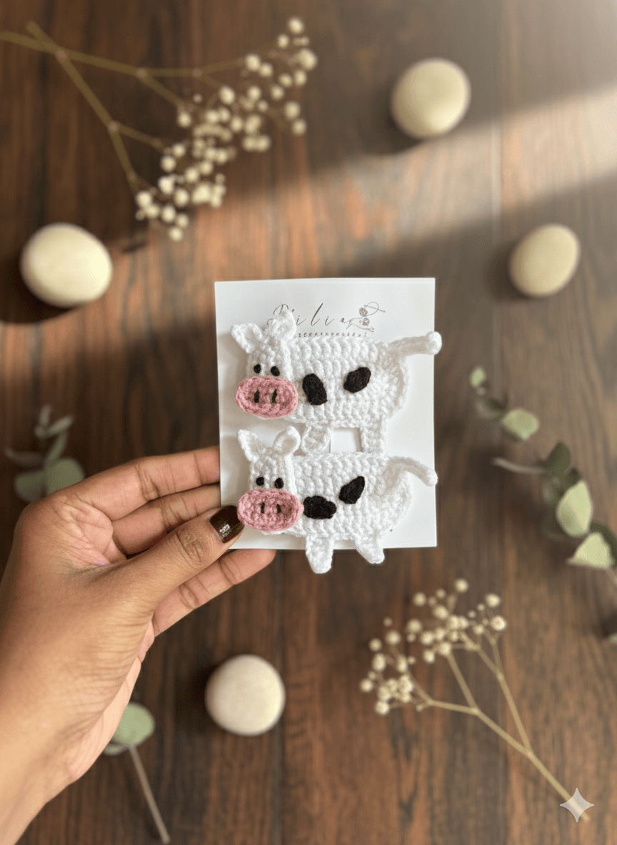     Moo Moo Cow Crochet Hair Clip